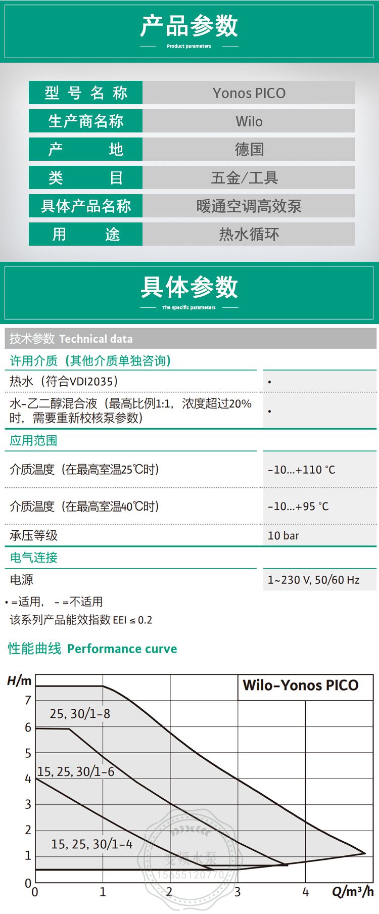 Wilo威乐Yonos PICO 25/1-6暖通空调高效屏蔽泵(图4)