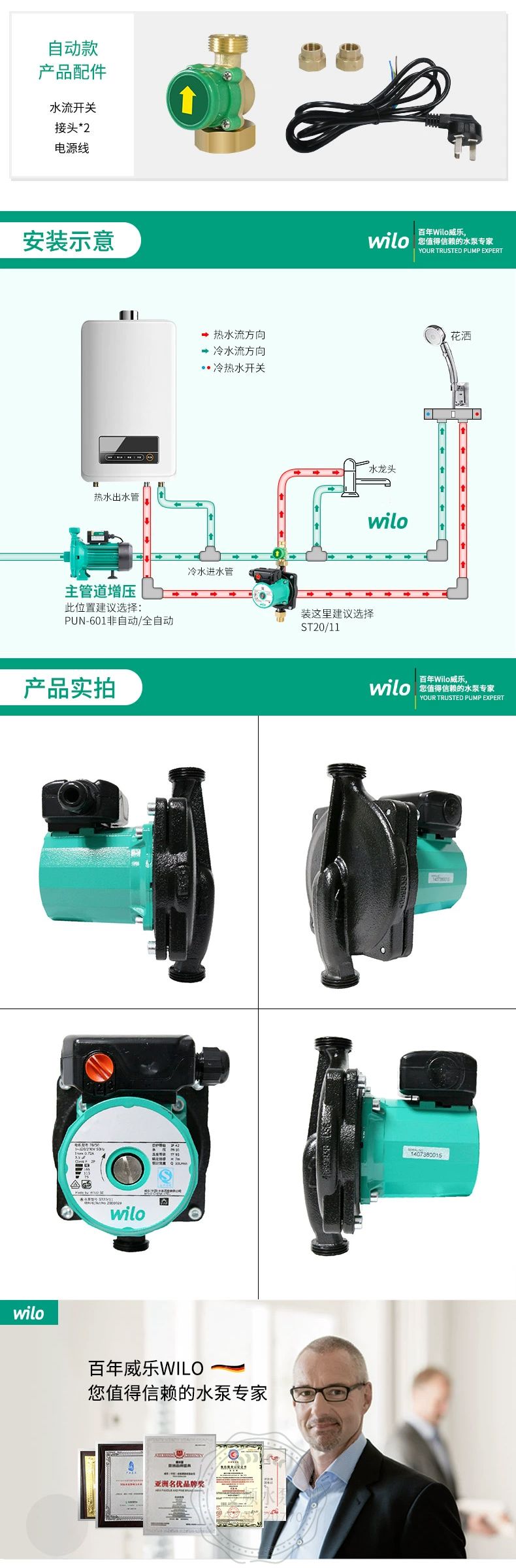 Wilo威乐ST20/11家用全自动冷热水增压泵(图3)