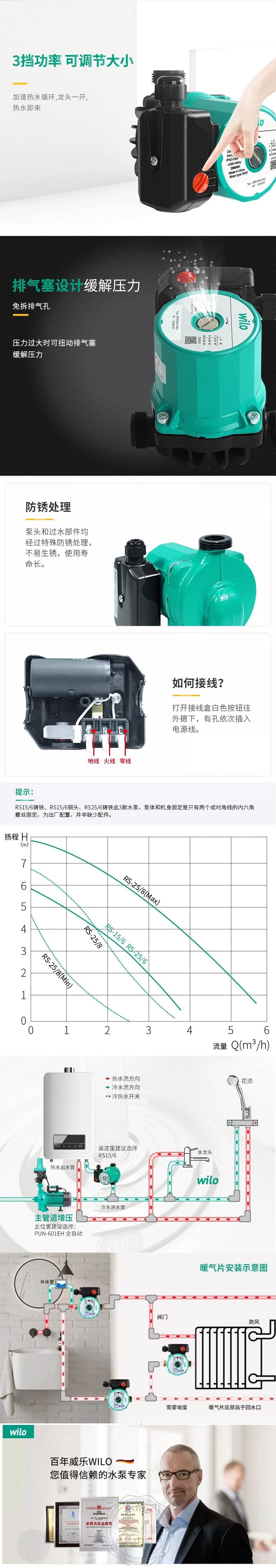 Wilo威乐RS15/6零腐蚀版家用循环泵(图3)